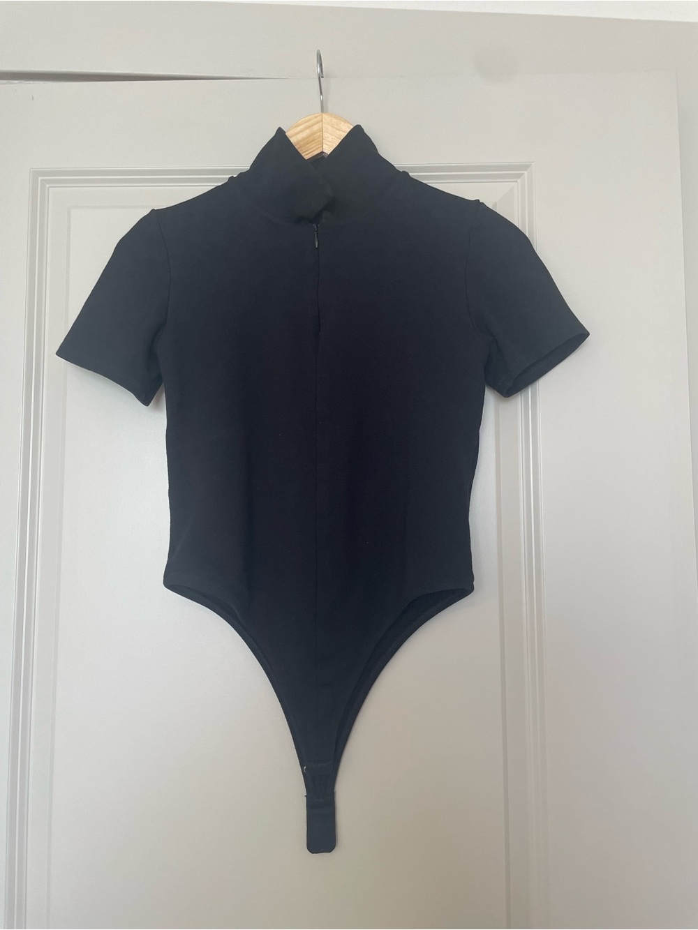 Women's Black Short-Sleeve Mock Neck Bodysuit